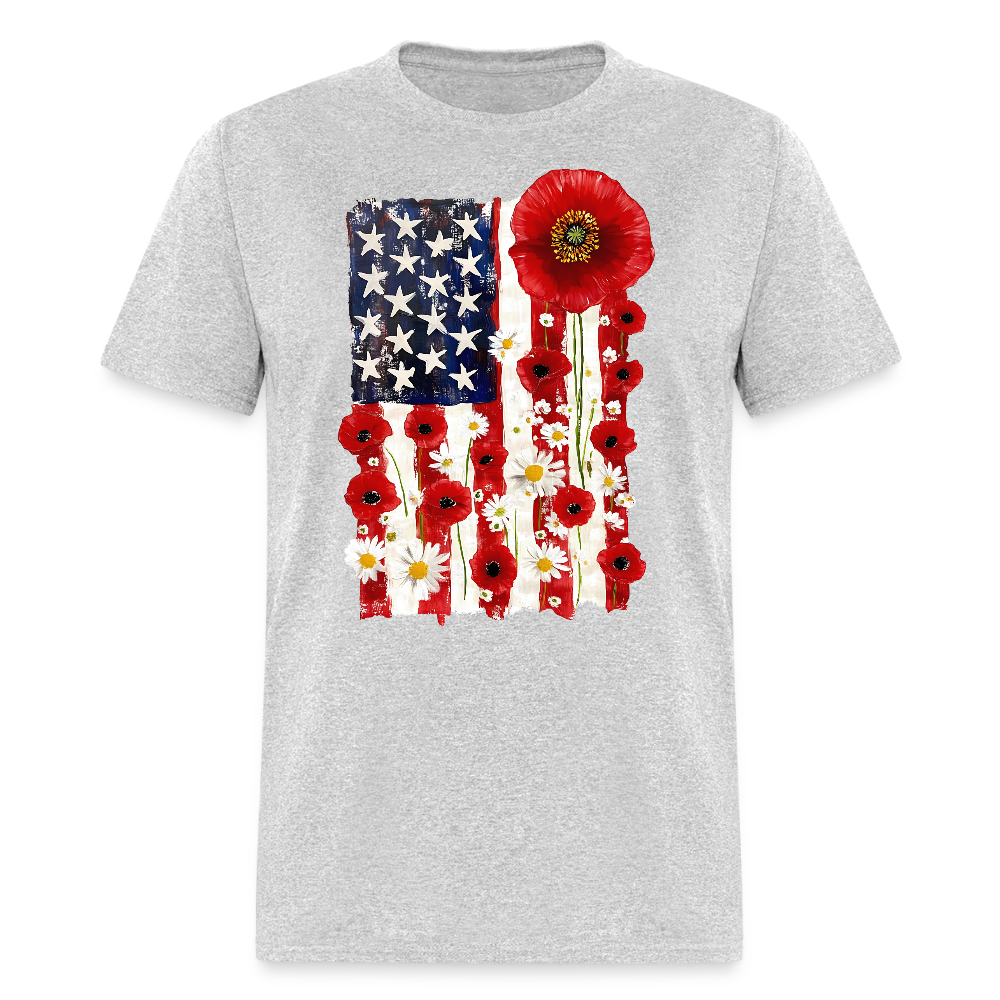 American Flag Poppy Flower Memorial T Shirt