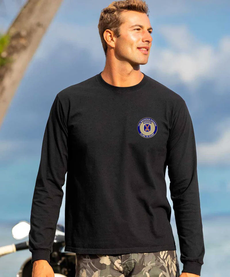 10th Mountain Medallion - Black Long Sleeve Crewneck T-Shirt