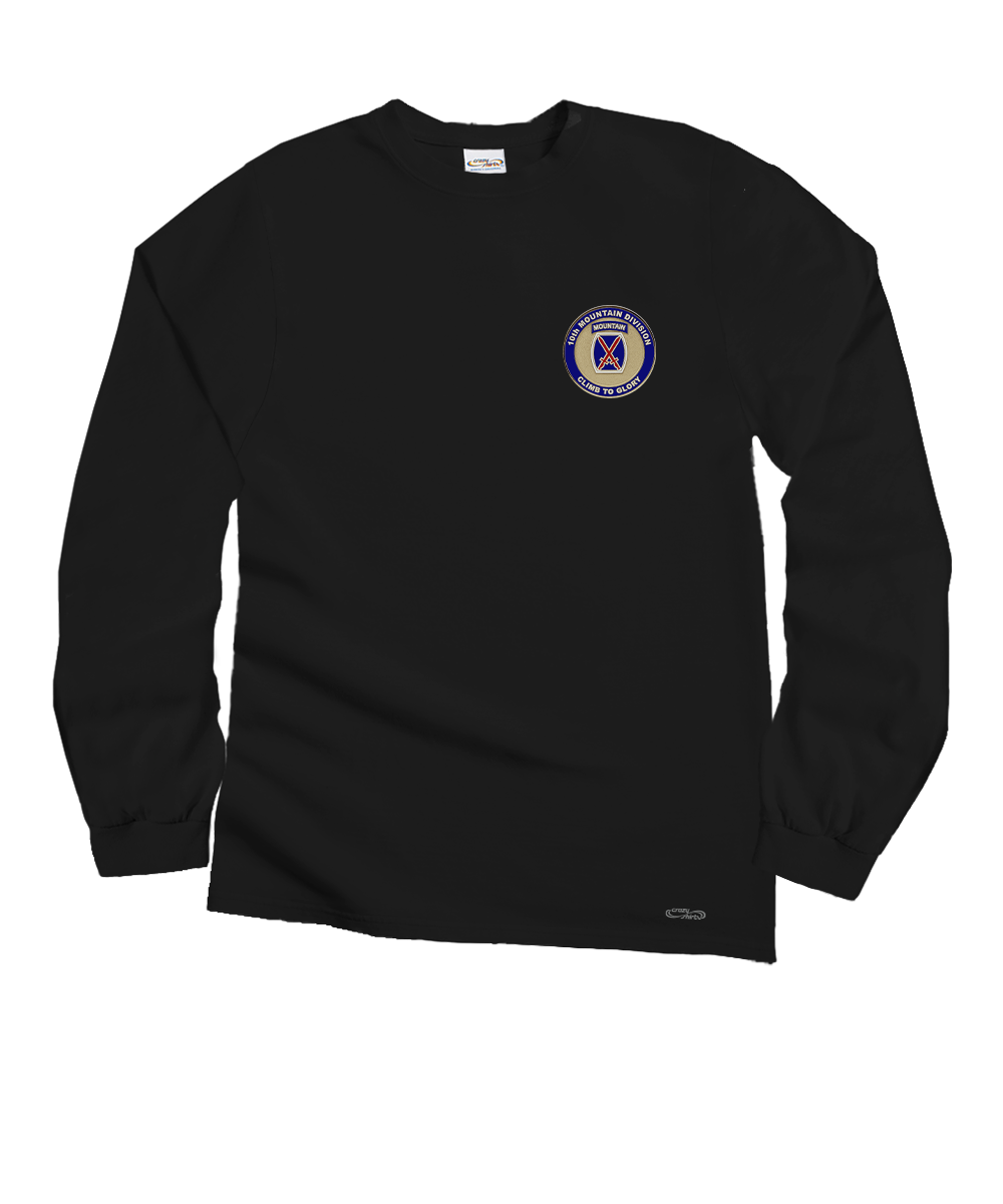 10th Mountain Medallion - Black Long Sleeve Crewneck T-Shirt