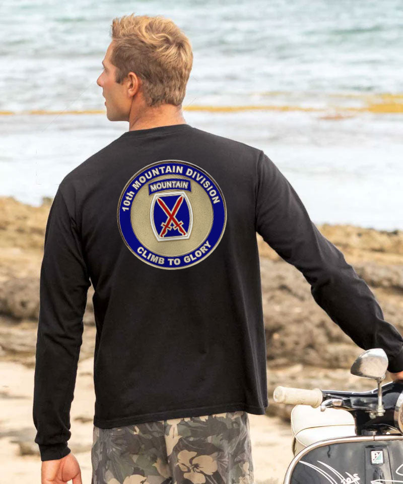 10th Mountain Medallion - Black Long Sleeve Crewneck T-Shirt