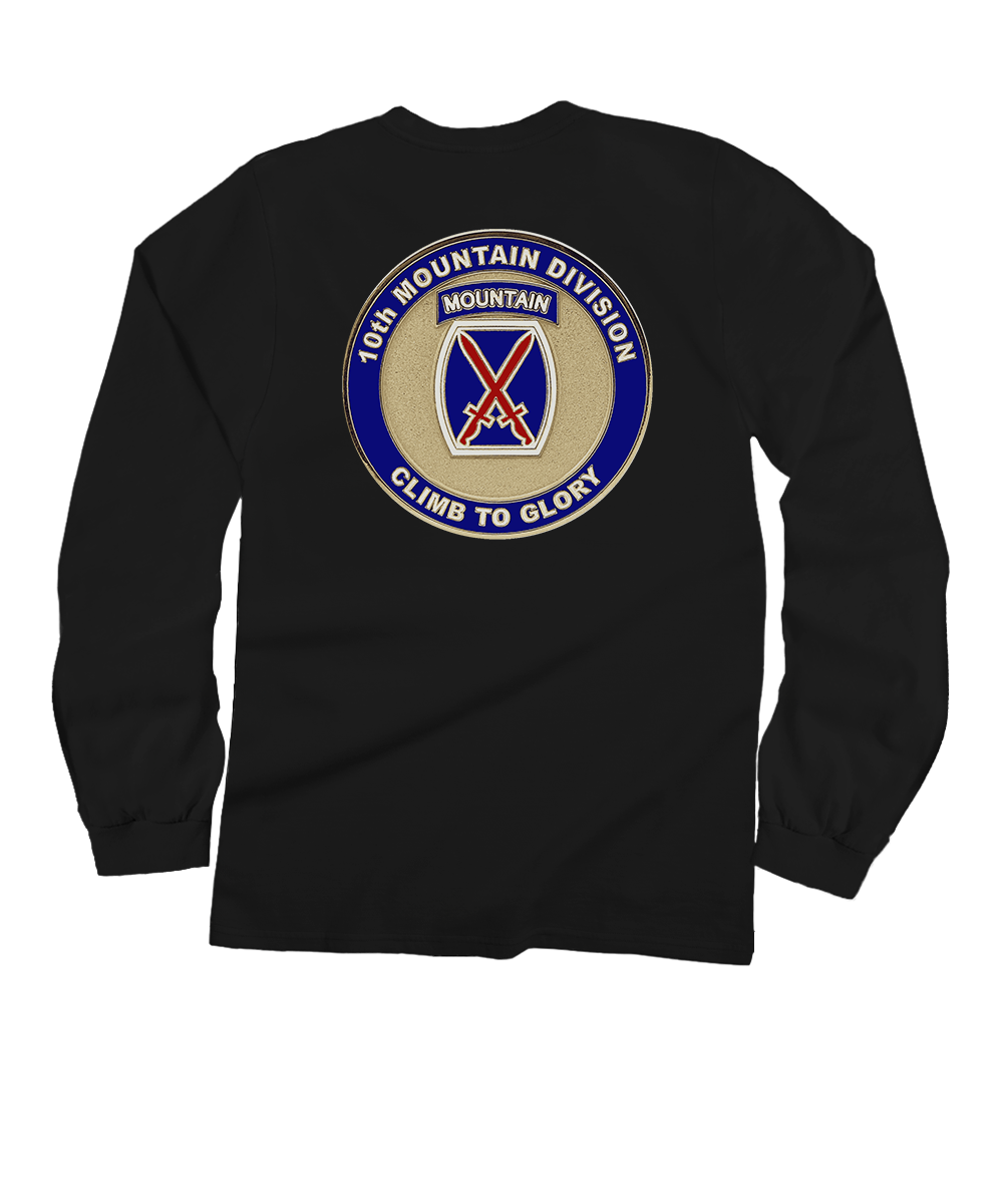 10th Mountain Medallion - Black Long Sleeve Crewneck T-Shirt