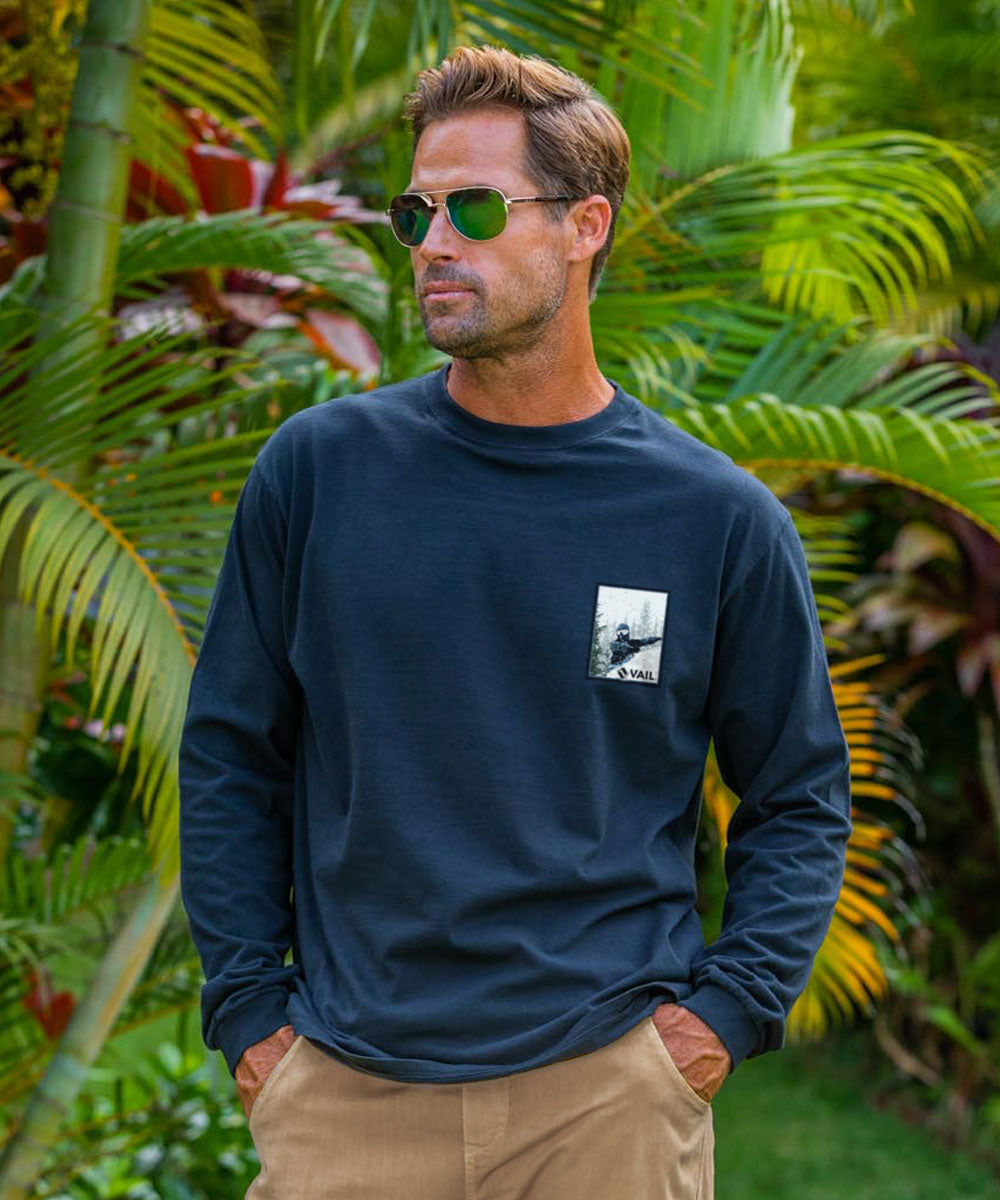 Vail Resort Vail Powder - Navy Long Sleeve Crewneck T-Shirt