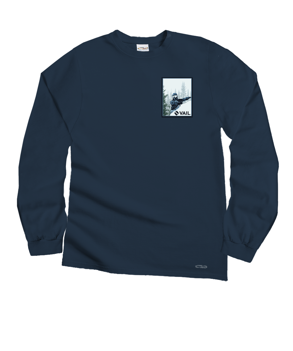 Vail Resort Vail Powder - Navy Long Sleeve Crewneck T-Shirt