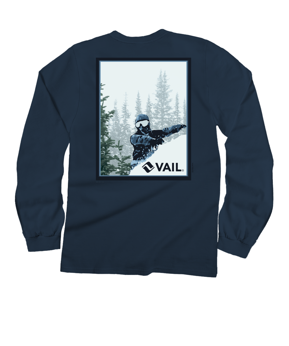 Vail Resort Vail Powder - Navy Long Sleeve Crewneck T-Shirt
