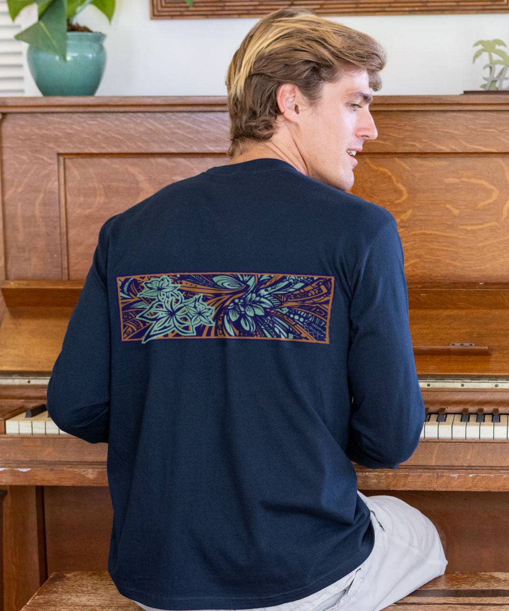 Macho Blossom - Navy Long Sleeve Crewneck T-Shirt