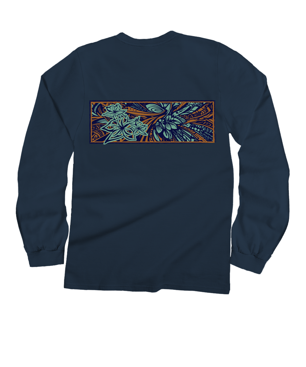 Macho Blossom - Navy Long Sleeve Crewneck T-Shirt