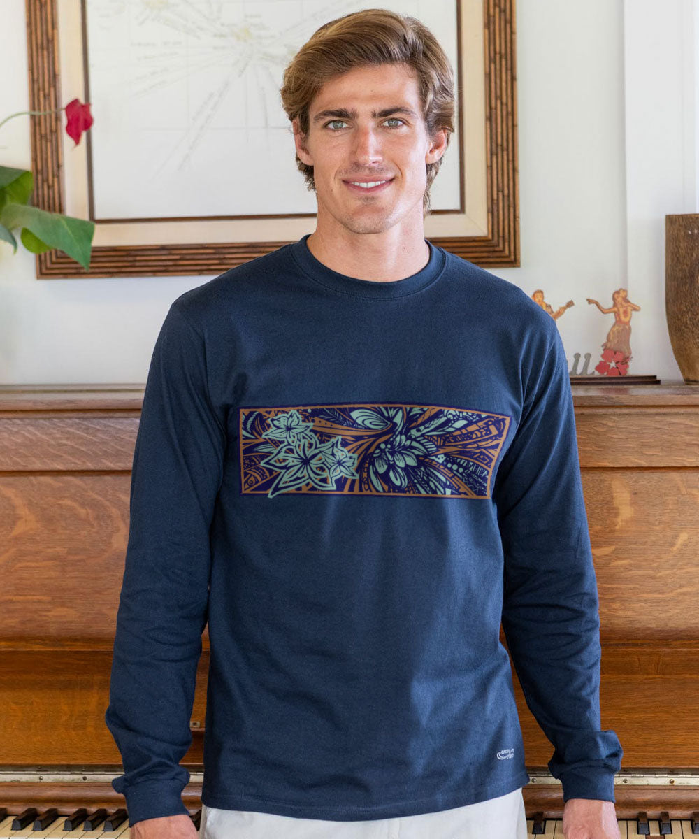 Macho Blossom - Navy Long Sleeve Crewneck T-Shirt