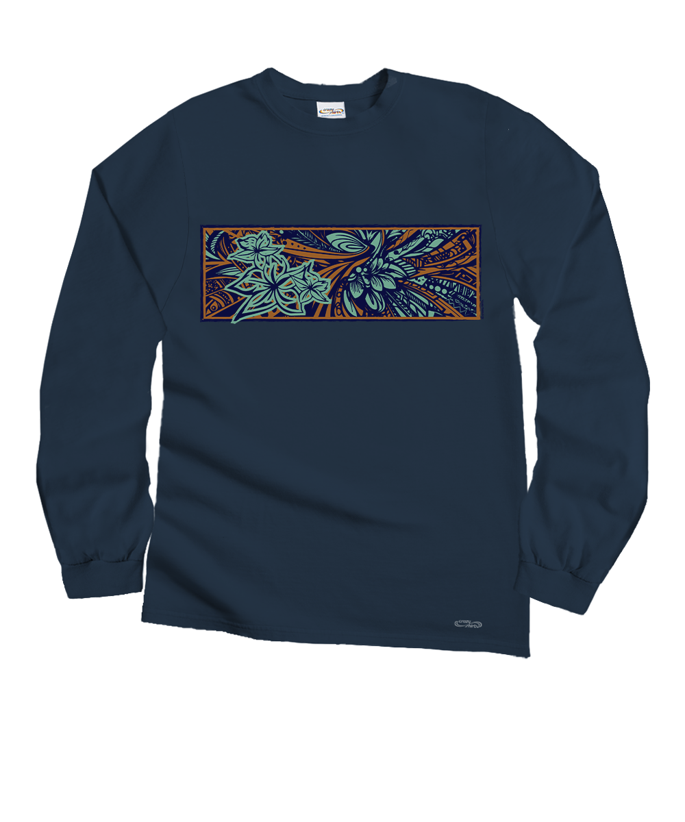 Macho Blossom - Navy Long Sleeve Crewneck T-Shirt