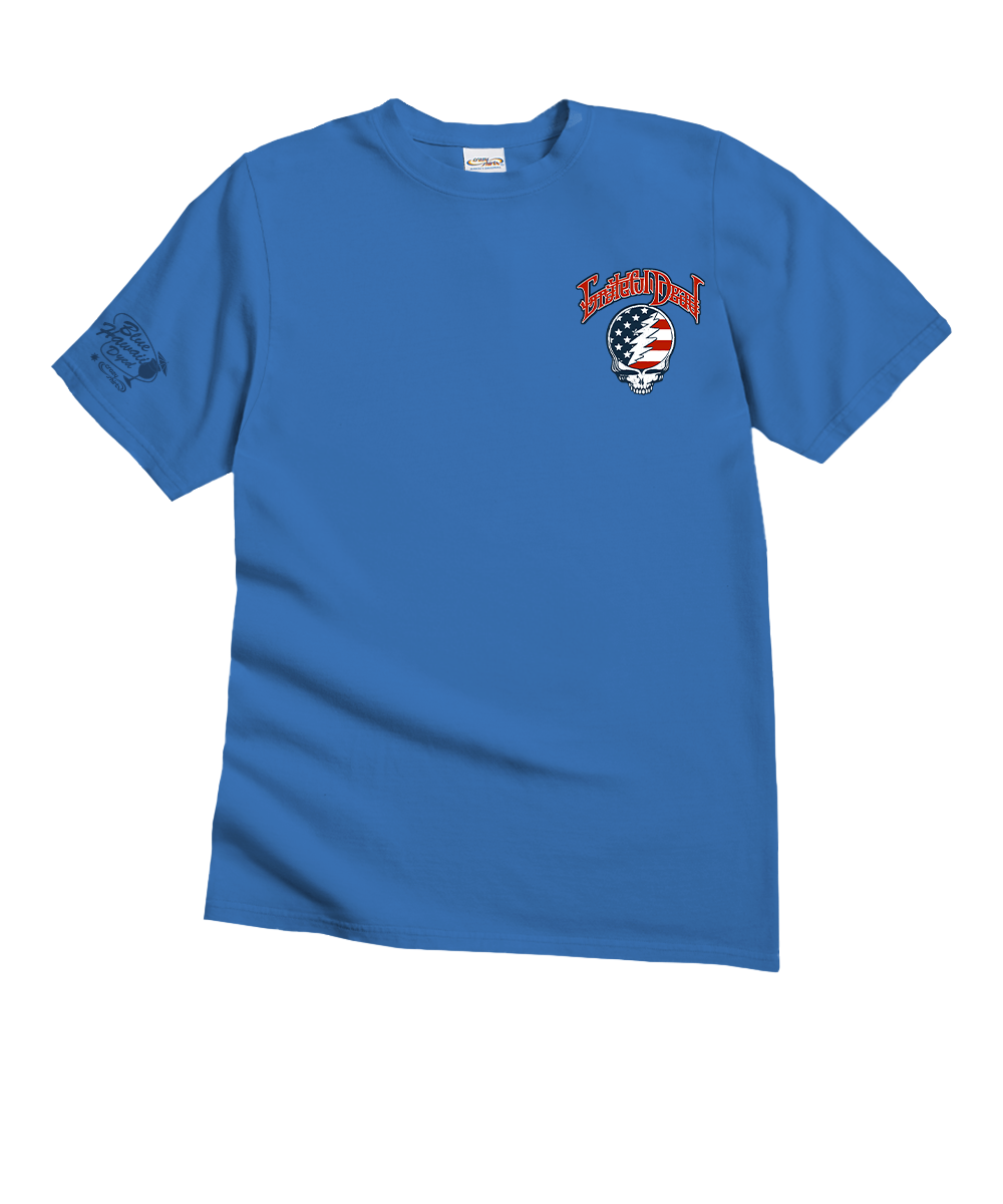 Grateful Dead American Flag - Blue Hawaii Dyed Short Sleeve Crewneck T-Shirt