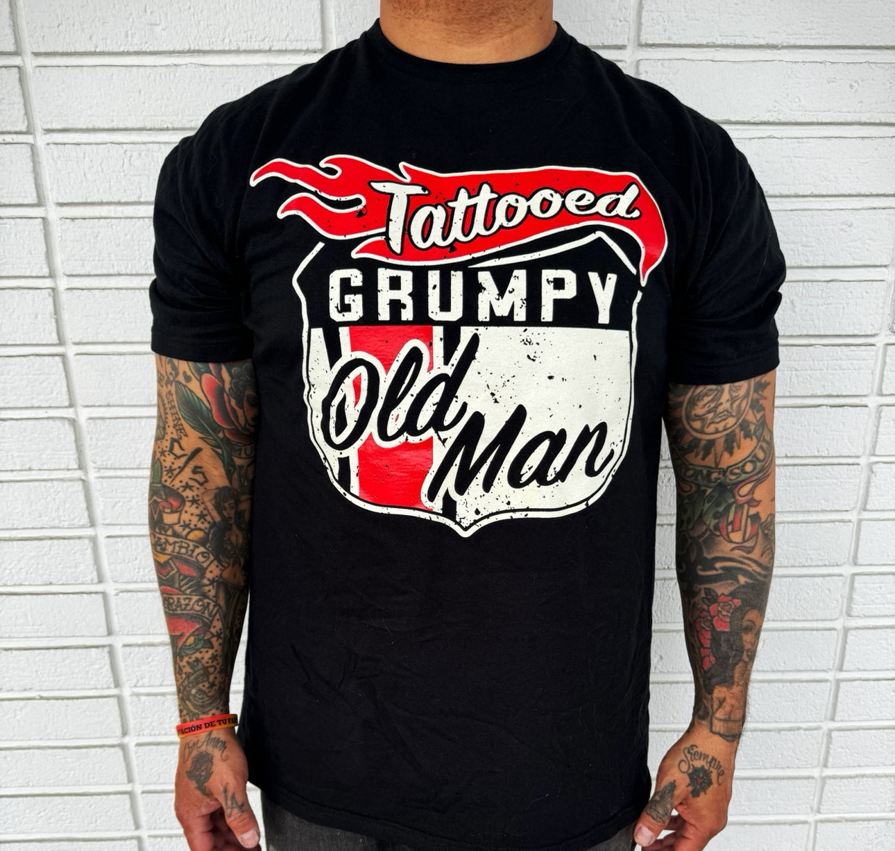 Tattooed Grumpy Old Man Mens T-Shirt