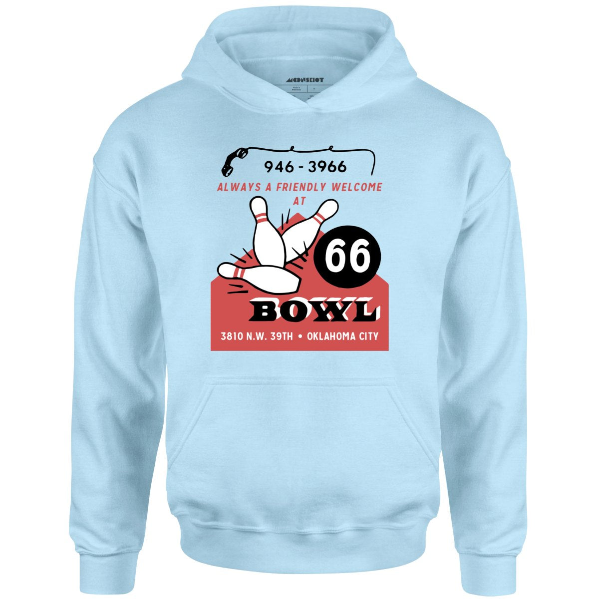 66 Bowl - Oklahoma City, OK - Vintage Bowling Alley - Unisex Hoodie