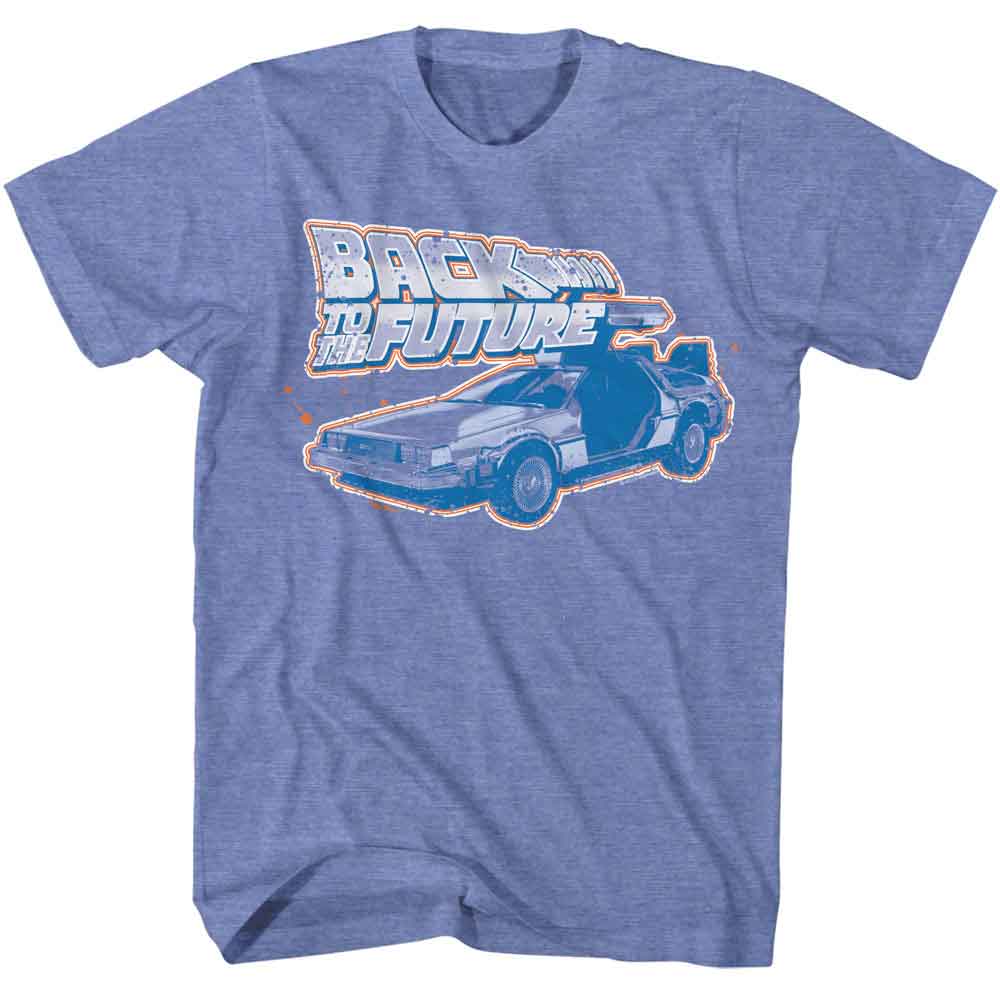 Back To The Future - Logo And Car - Officially Licensed American Classics - Front Print Heather Adult Short Sleeve T-Shirt