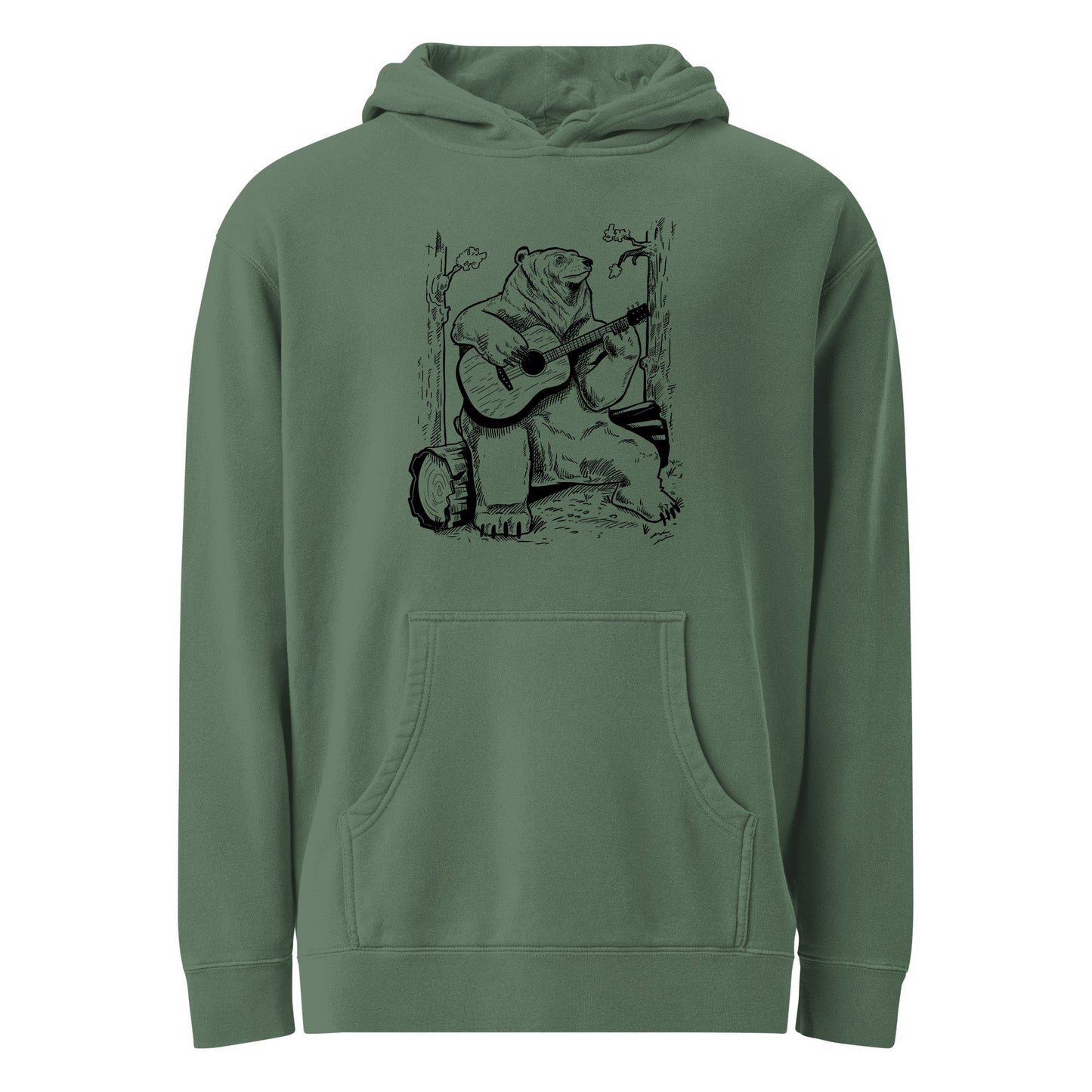 Unisex Acoustic Guitar Bear Vintage Wash Pullover Hoodie