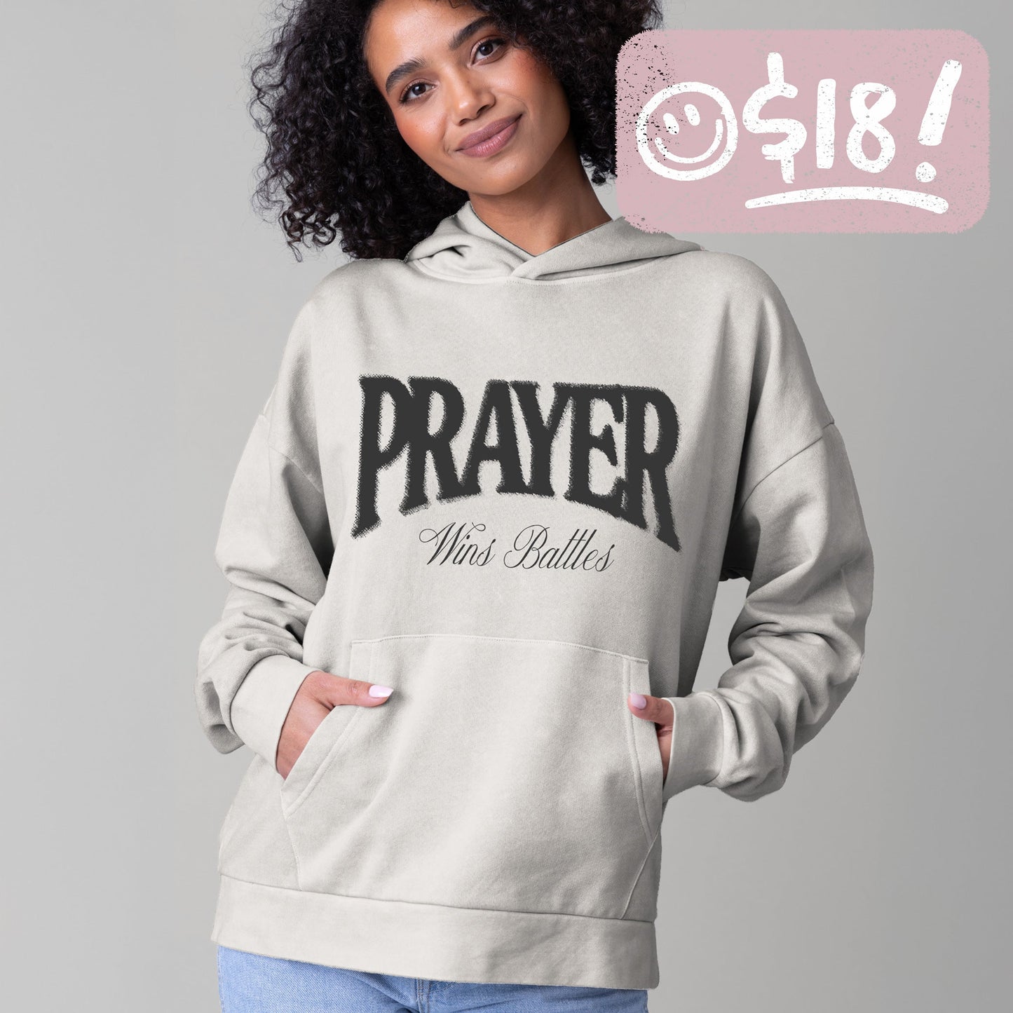 GLO - Prayer Wins Battles Pullover Hoodie - Lunar Rock - Vintage Wash - 18