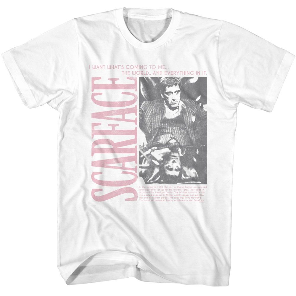 Scarface - Black And Photo With Synopsis - Short Sleeve Adult T-Shirt
