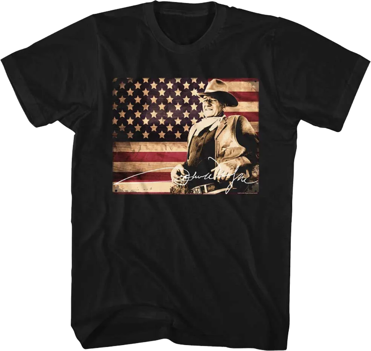 American Flag Autograph John Wayne T-Shirt