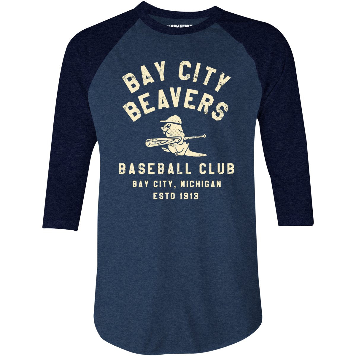 Bay City Beavers - Michigan - Vintage Defunct Baseball Teams - 3/4 Sleeve Raglan T-Shirt