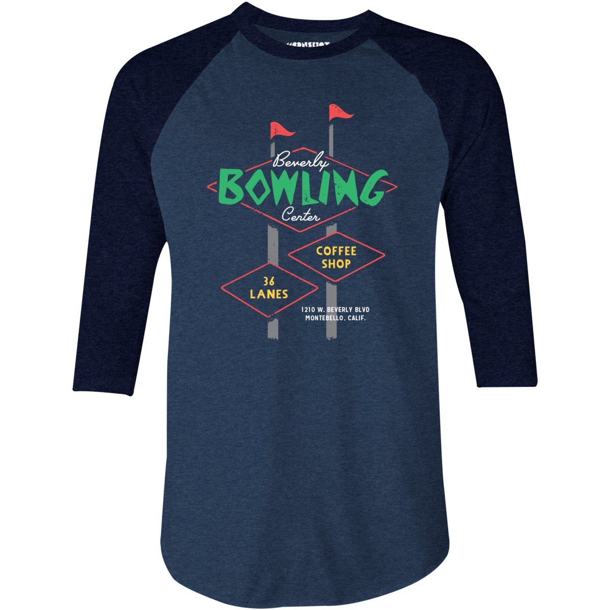 Beverly Bowl - Montebello, CA - Vintage Bowling Alley - 3/4 Sleeve Raglan T-Shirt