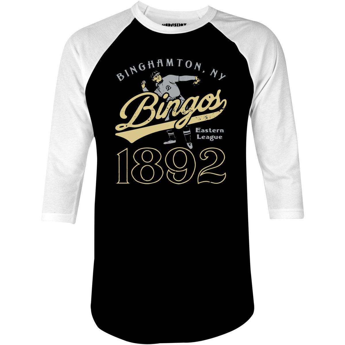 Binghamton Bingos - New York - Vintage Defunct Baseball Teams - 3/4 Sleeve Raglan T-Shirt
