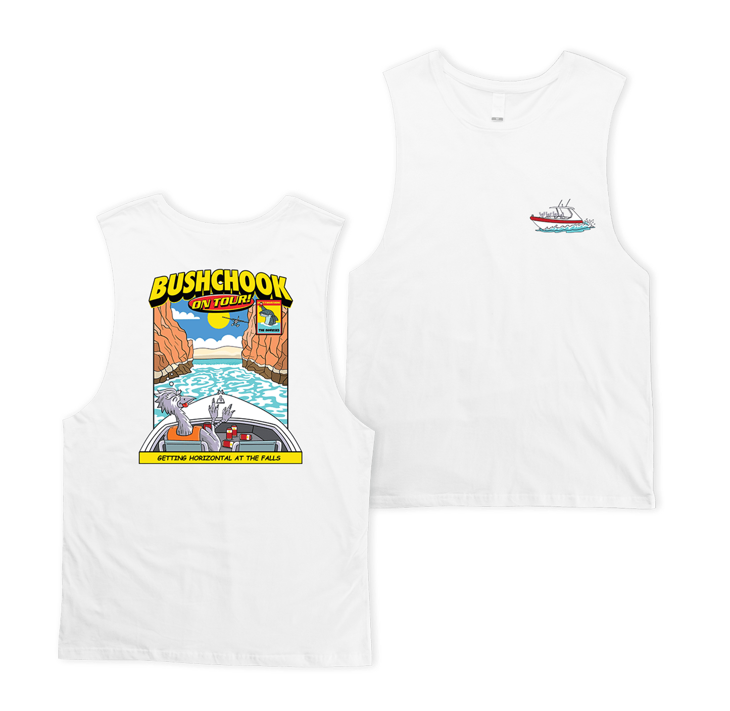 Chooks On Tour: Horizontal Falls Muscle Tee White