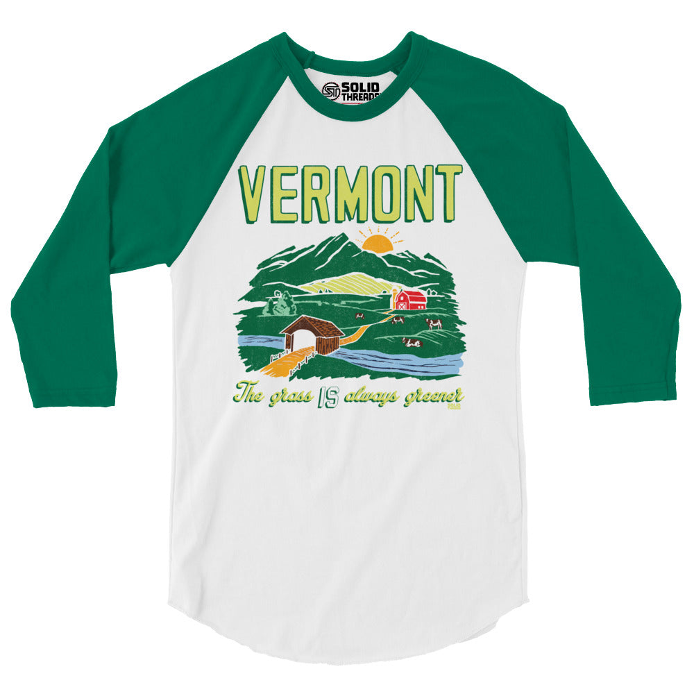 Vermont The Grass IS Always Greener 3/4 Sleeve Baseball T-Shirt