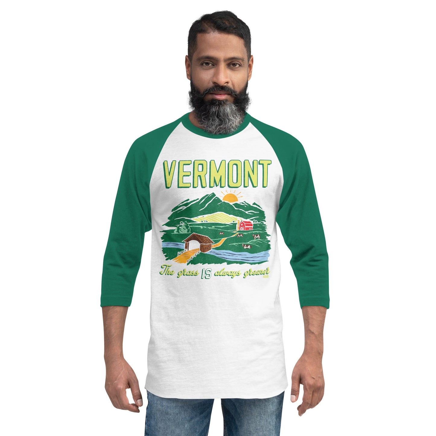 Vermont The Grass IS Always Greener 3/4 Sleeve Baseball T-Shirt