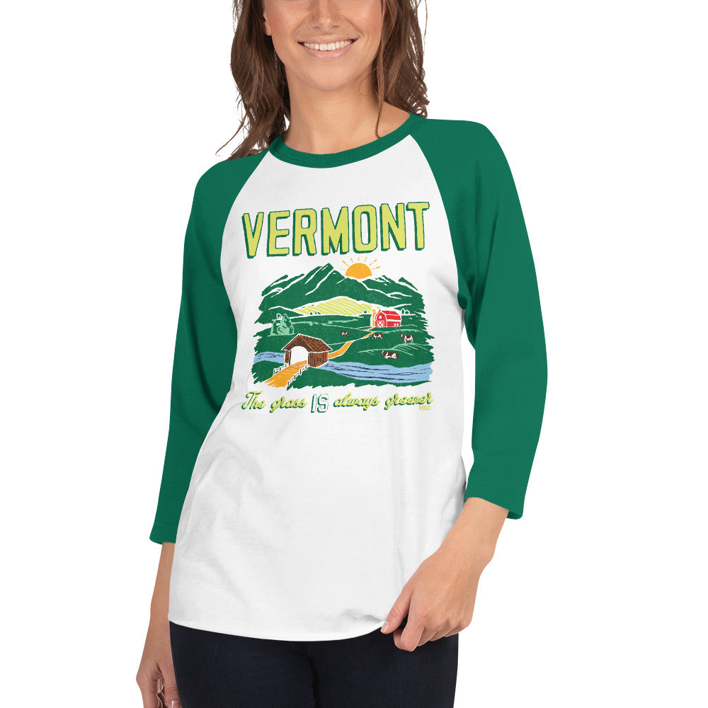 Vermont The Grass IS Always Greener 3/4 Sleeve Baseball T-Shirt