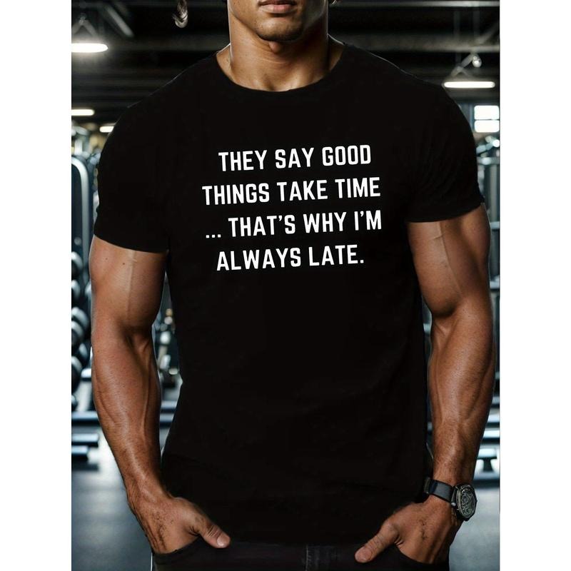 1 pc, 100% cotton T-shirt, THEY SAY GOOD... Letter Print Men's Cotton T-Shirt, Crew Neck Causal Tee, Comfortable Fit, Casual Style, All-Season Wear Made in USA