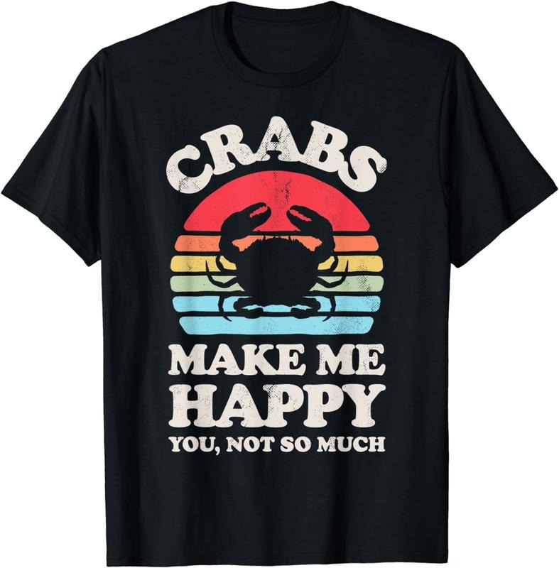[100% Cotton] Crabs Make Me Happy Crab Sea Animal Seafood Lover Retro Men T-Shirt
