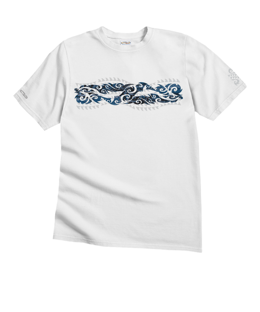 Tribal Mano Stripe - White Short Sleeve Crewneck T-Shirt