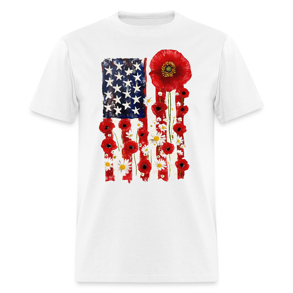 American Flag Poppy Flower Memorial T Shirt