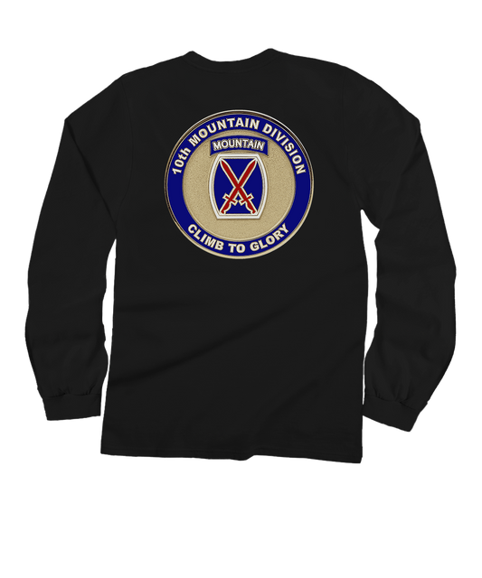 10th Mountain Medallion - Black Long Sleeve Crewneck T-Shirt