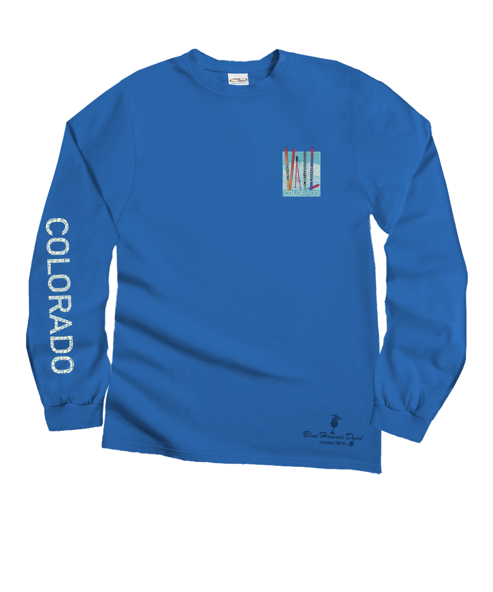 Vail Skis - Blue Hawaii Dyed Long Sleeve Crewneck T-Shirt