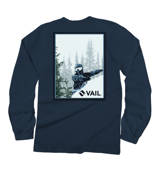Vail Resort Vail Powder - Navy Long Sleeve Crewneck T-Shirt