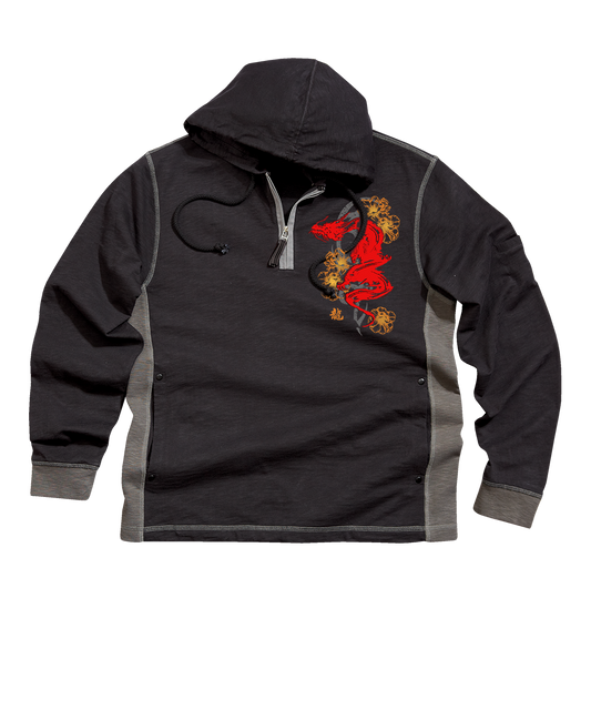 Ink Dragon - Black/Charcoal Long Sleeve Longboard Hooded Tee