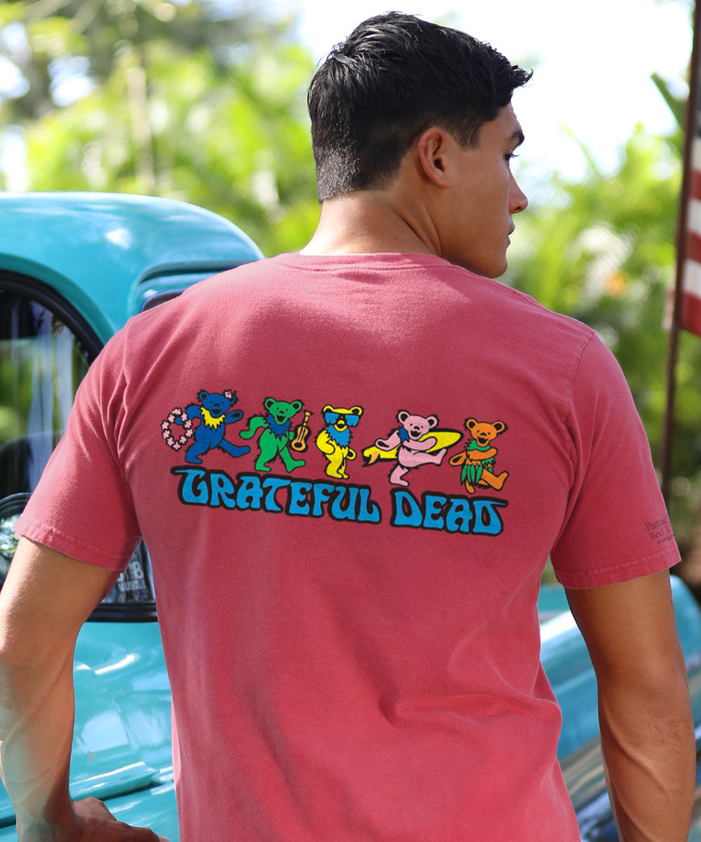 Grateful Dead Hula Bears - Paradise Red Dyed Short Sleeve Crewneck T-Shirt