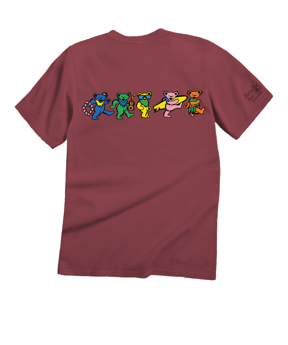 Grateful Dead Hula Bears - Paradise Red Dyed Short Sleeve Crewneck T-Shirt