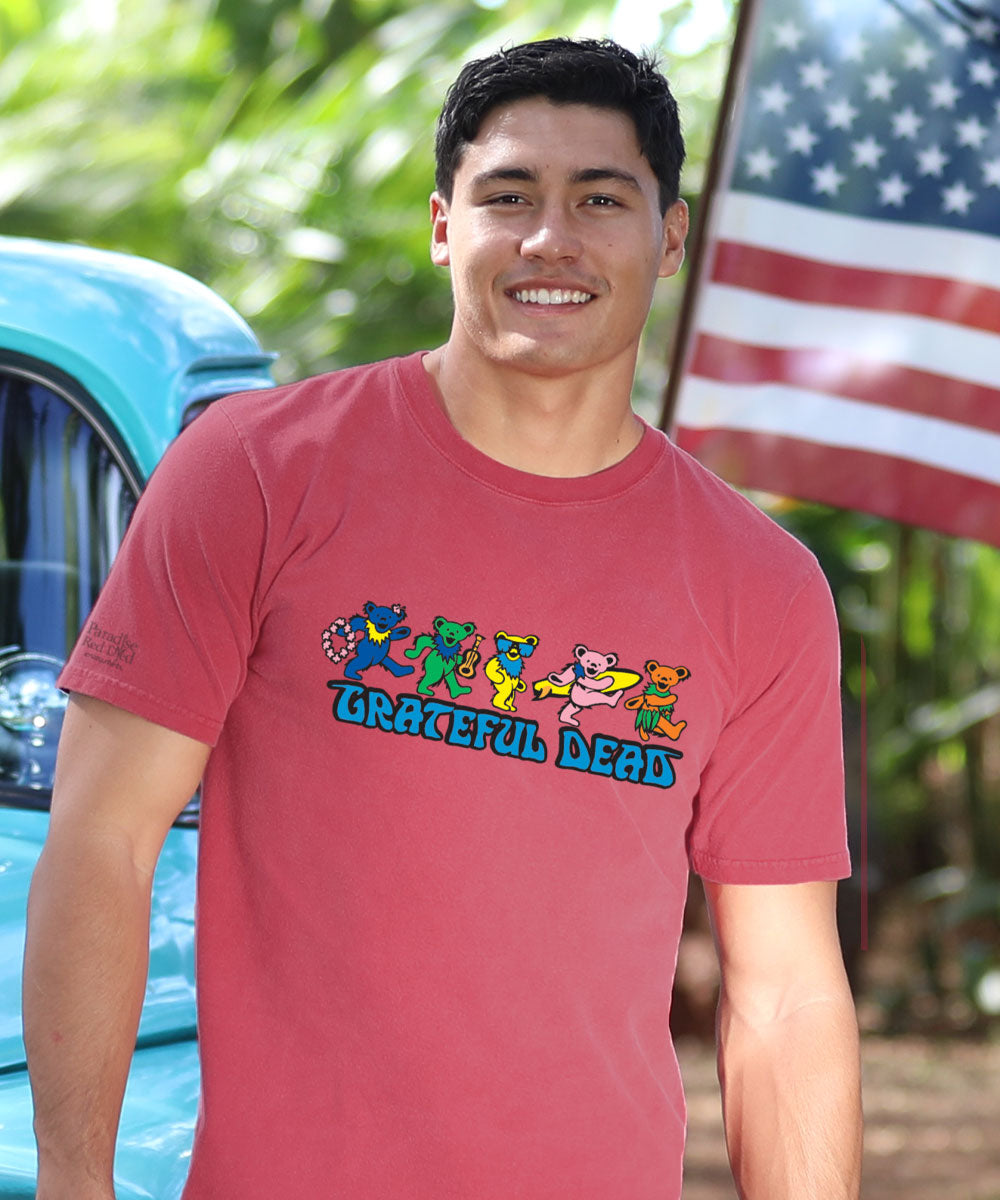 Grateful Dead Hula Bears - Paradise Red Dyed Short Sleeve Crewneck T-Shirt