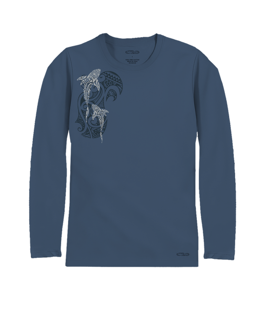 Mano A Mano Ekolu Vertical - Blue Steel Long Sleeve Pima T-Shirt