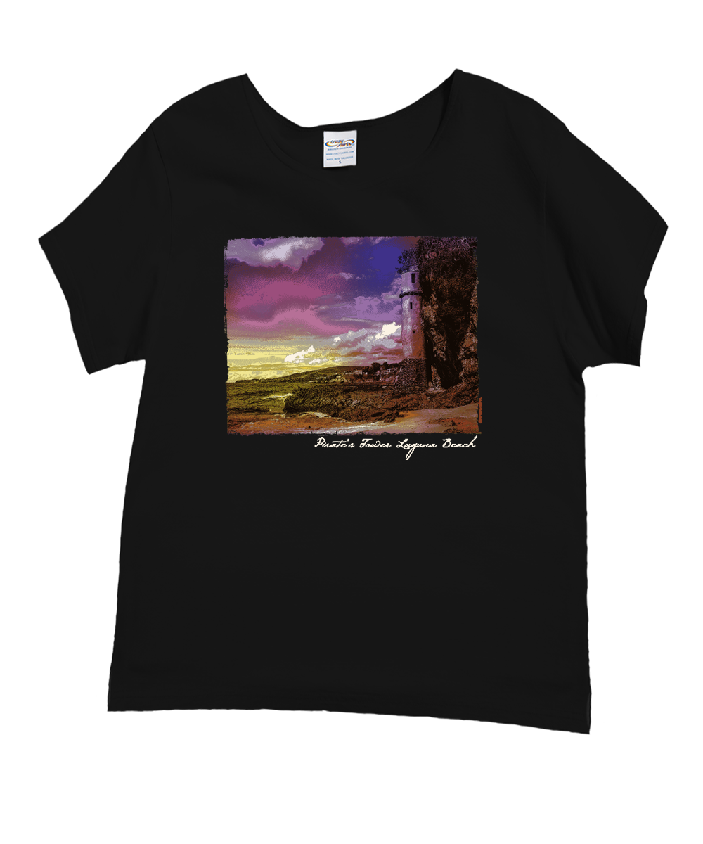 Victoria Beach Pirate Tower - Black Short Sleeve Scoop Neck T-Shirt