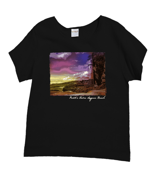 Victoria Beach Pirate Tower - Black Short Sleeve Scoop Neck T-Shirt