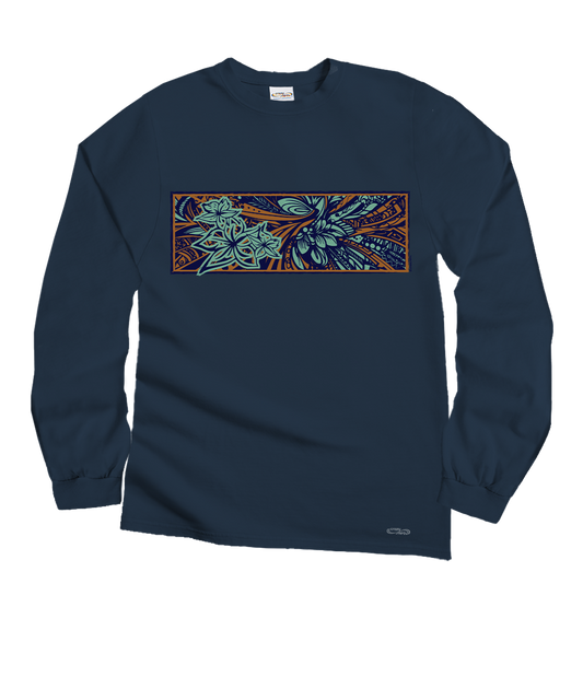 Macho Blossom - Navy Long Sleeve Crewneck T-Shirt