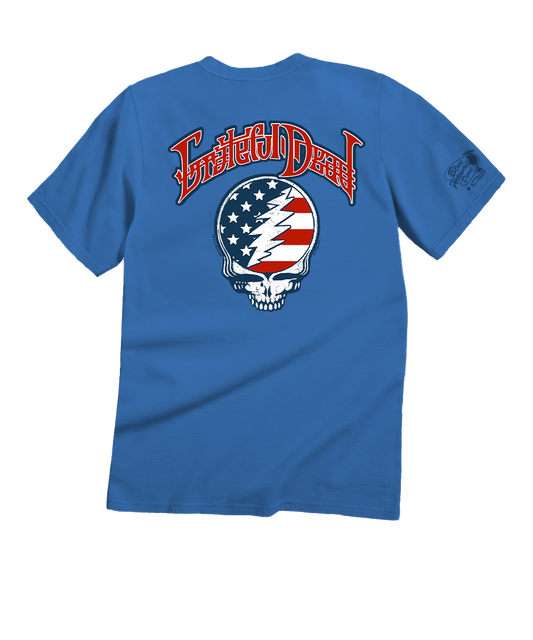 Grateful Dead American Flag - Blue Hawaii Dyed Short Sleeve Crewneck T-Shirt