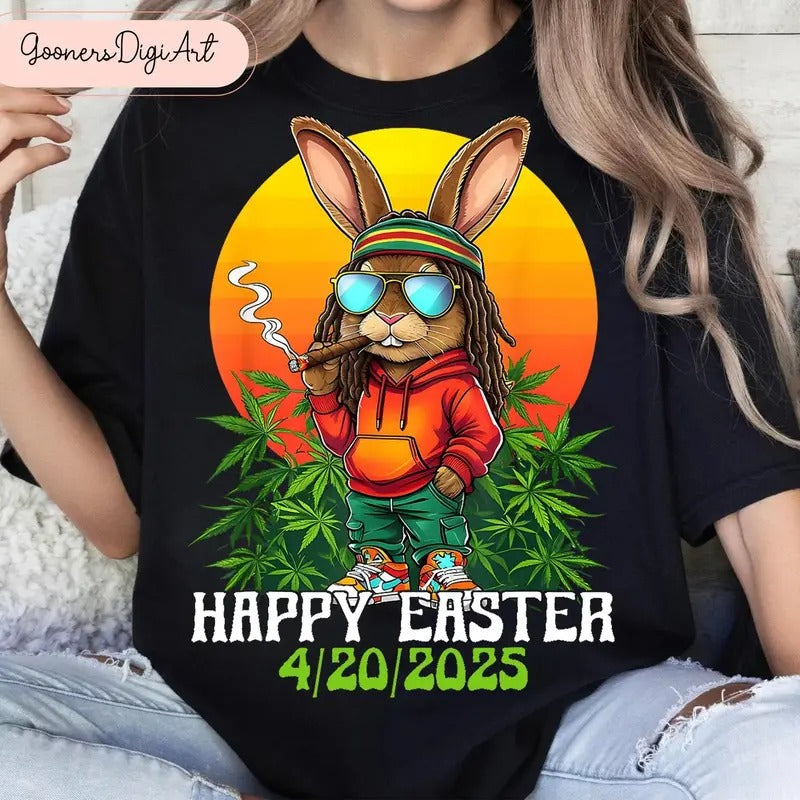 Funny 4/20/2025 Easter Skip The Hunt Smoke The Blunt Shirt, Bunny Happy Easter Day 4/20, Easter Humor Shirt, Happy Easter Day Gift For Men For Womenstyle{n002}3