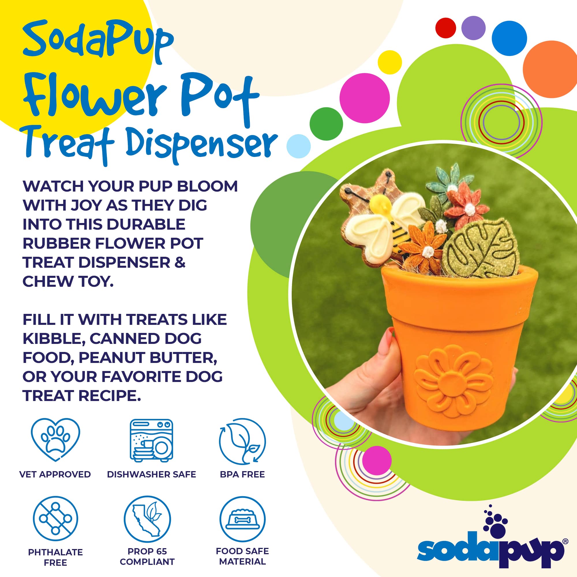 Large Flower Pot eCup Dog Treat Dispenser | Durable USA-Made Enrichment Toy | SodaPup
