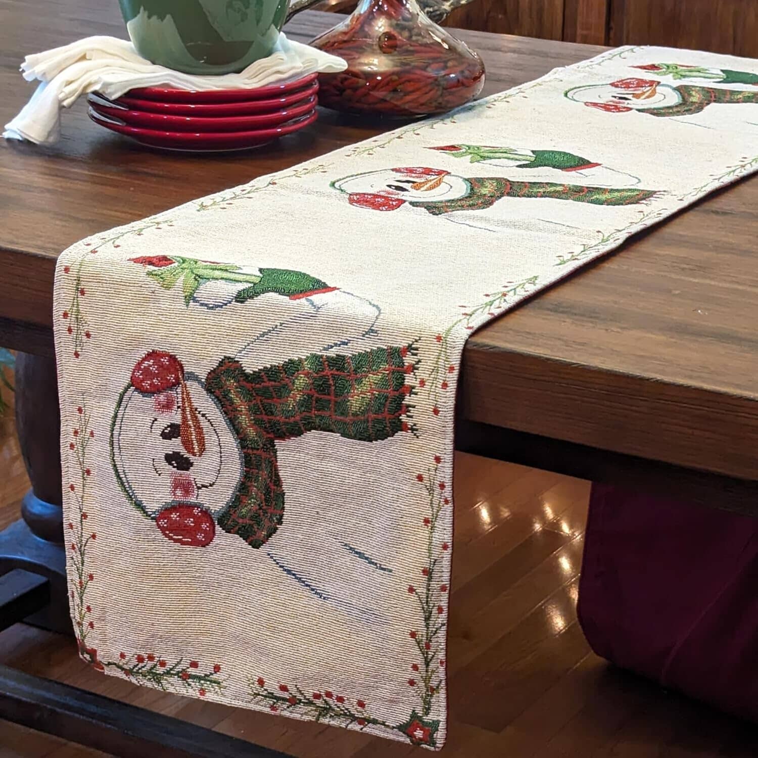 DaDa Bedding Magical Snowman Holiday Woven Tapestry Dining Table Runner (9733)