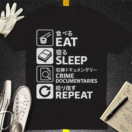 Eat Sleep Crime Documentaries Repeat T-Shirt