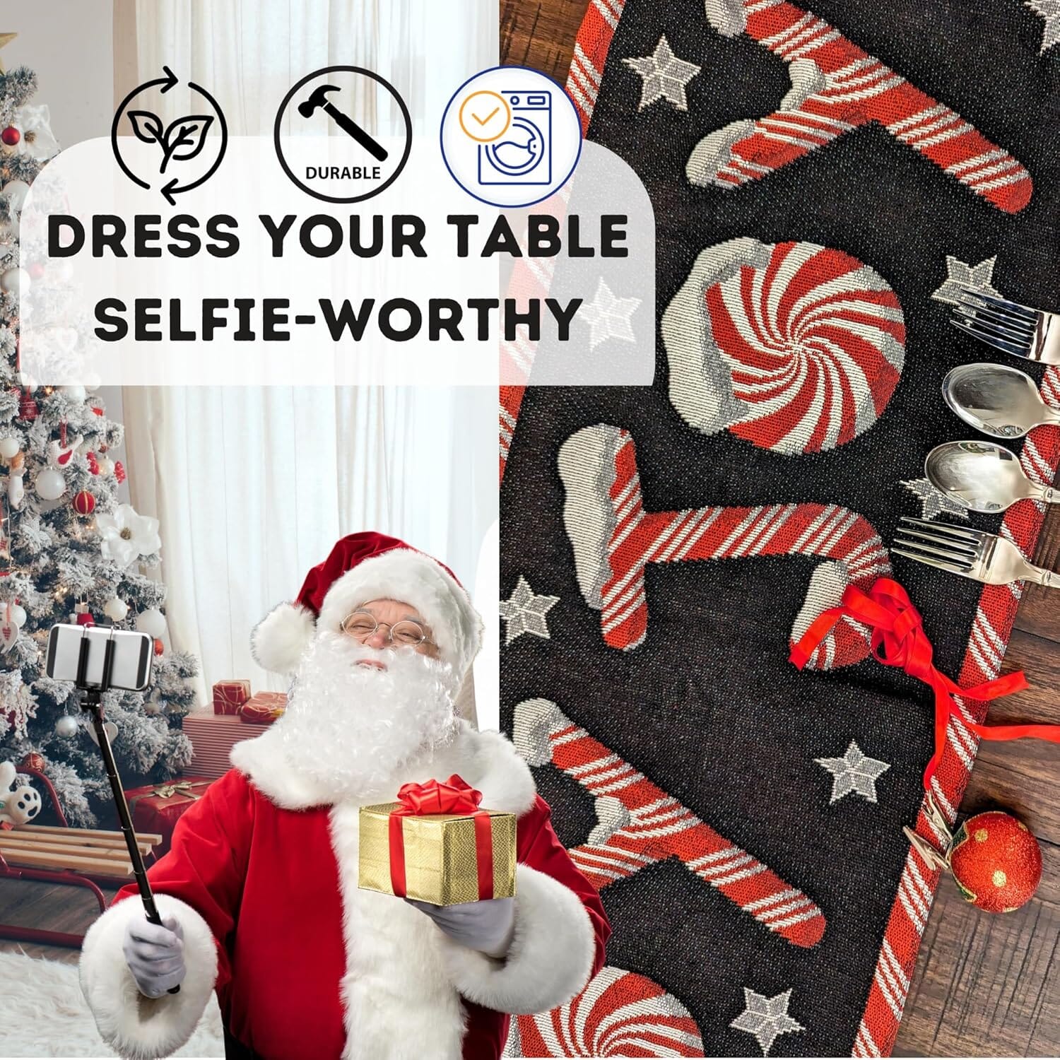 DaDa Bedding Set of 4-Pieces Peppermint Joy Holiday Tapestry Placemats 13” x 19” (12904)