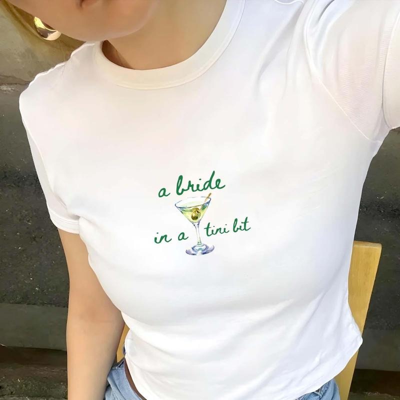 A Bride In A Tini Bit Baby Tee, Martini Bachelorette Party CropTop, Martini Bride Tee, Gift For Bridesmaid, Trendy Y2K Top, Bride To Be