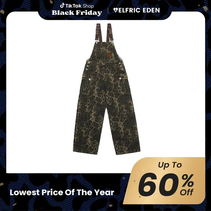 AELFRIC EDEN Women's Leopard Print Overalls Casual Suits Trendy Unique Sleeveless Strap Cotton Jumpsuit for Summer